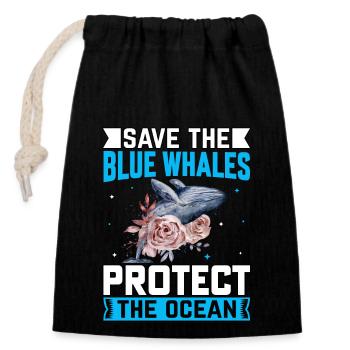 Save the Blue Whales protège l’océan - Sac cadeau en coton avec cordon (14 x 20 cm) - noir - Devant