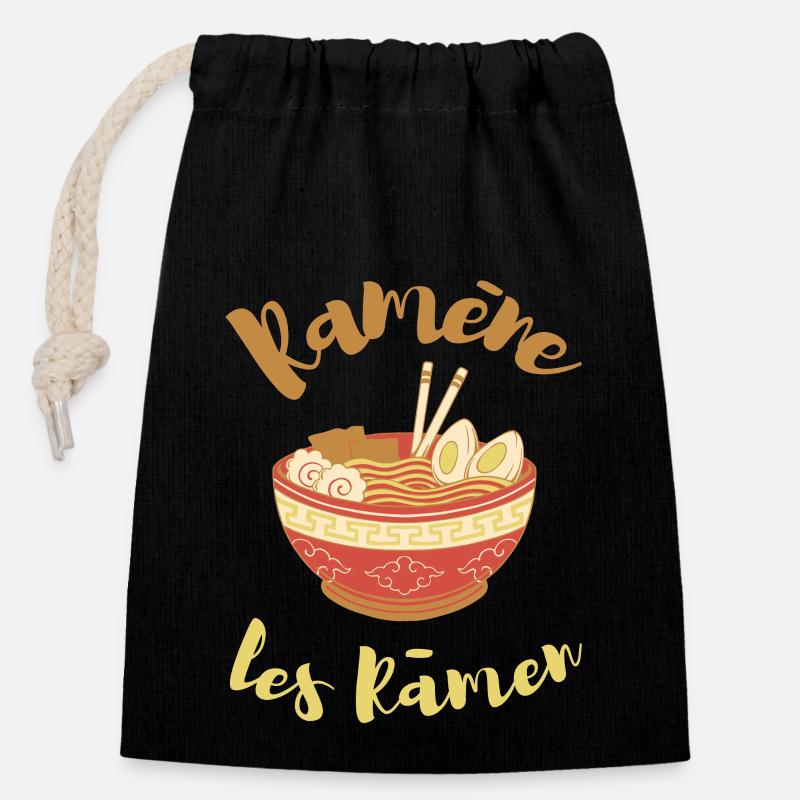 Ramène les Ramen Japon Anime Mangas - Sac cadeau en coton avec cordon (14 x 20 cm) - noir
