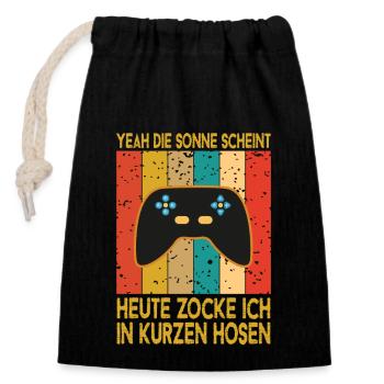 Gamer Gaming Zocken Geschenk Idee Videospiele - Verschließbarer Geschenkbeutel aus Baumwolle (14x20cm) - Schwarz - Vorne