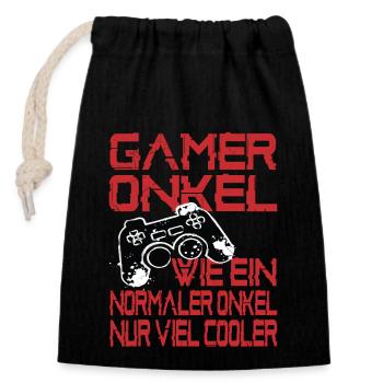 Zocken Gamer Onkel Nur Cooler Gamer - Verschließbarer Geschenkbeutel aus Baumwolle (14x20cm) - Schwarz - Vorne