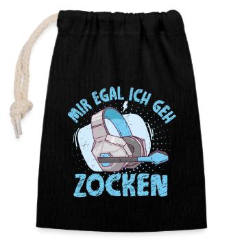 Mir egal ich geh zocken | Gamer PC Gaming Konsole - Verschließbarer Geschenkbeutel aus Baumwolle (14x20cm) - Schwarz - Vorne