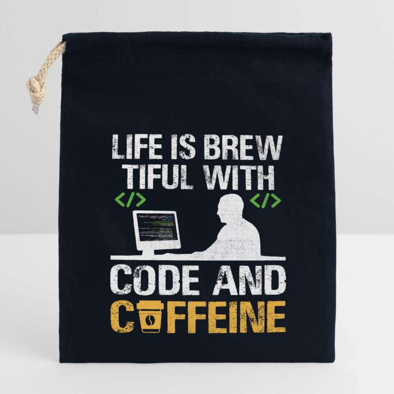 Café Codage Programmeur Codeur Développeur Nerd Coff Sac cadeau en coton avec cordon (14 x 20 cm)