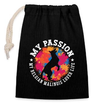 Belgian Malinois Lover My Passion My Working Dog - Closable cotton gift bag (14x20cm) - black - Front
