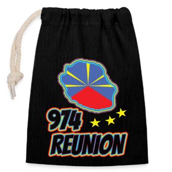Gift Idea Flag Map Reunion Island 974 - Closable cotton gift bag (14x20cm) - black - Front