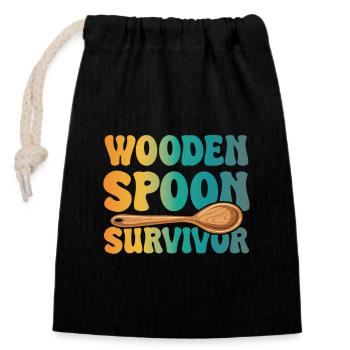 Wooden Spoon Survivor Vintage Erziehung Geschenk - Verschließbarer Geschenkbeutel aus Baumwolle (14x20cm) - Schwarz - Vorne