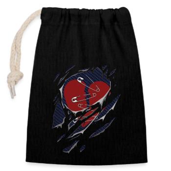 Cœur brisé et épingles à nourrice déchirées - Sac cadeau en coton avec cordon (14 x 20 cm) - noir - Devant