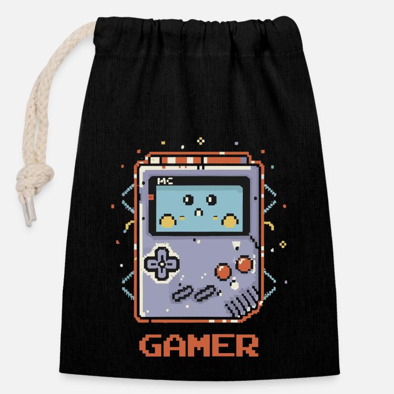 GAMER BOY – PIXEL ART - Verschließbarer Geschenkbeutel aus Baumwolle (14x20cm) - Schwarz
