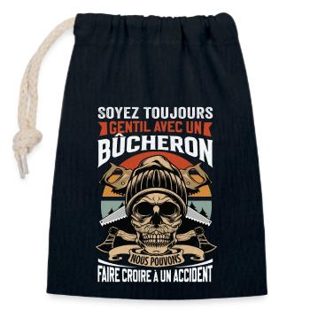 Dicton de bûcheron français - Bucheron - Sac cadeau en coton avec cordon (14 x 20 cm) - bleu marine - Devant