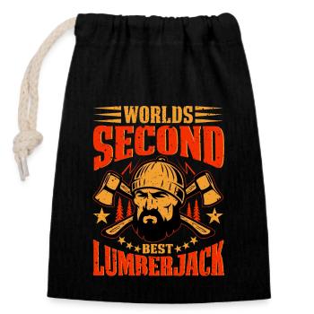 Worlds Second Best Lumberjack Funny Lumberjack - Closable cotton gift bag (14x20cm) - black - Front