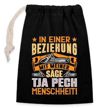 Kettensäge Motorsäge Holzhacker Spruch Beziehung - Verschließbarer Geschenkbeutel aus Baumwolle (14x20cm) - Schwarz - Vorne