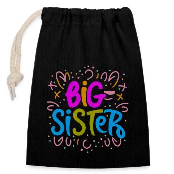 BIG SISTER - Closable cotton gift bag (14x20cm) - black - Front