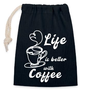 La vie est plus belle avec le café - Sac cadeau en coton avec cordon (14 x 20 cm) - bleu marine - Devant