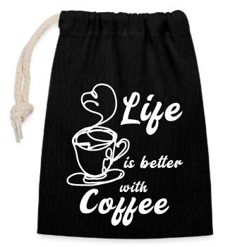 Life is better with Coffee - Closable cotton gift bag (14x20cm) - black - Front