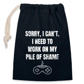 Arbeite An Meinem Pile Of Shame Lustiger Gamer - Verschließbarer Geschenkbeutel aus Baumwolle (14x20cm) - Navy - Vorne
