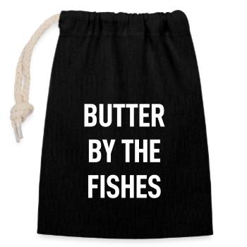 Denglisch - Butter By The Fishes - Verschließbarer Geschenkbeutel aus Baumwolle (14x20cm) - Schwarz - Vorne