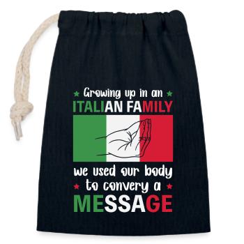 Italien famille corps parlant signe de la main - Sac cadeau en coton avec cordon (14 x 20 cm) - bleu marine - Devant