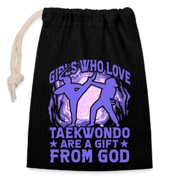 Mädchen, die Taekwondo lieben, sind ein Geschenk Gottes - Verschließbarer Geschenkbeutel aus Baumwolle (14x20cm) - Schwarz - Vorne