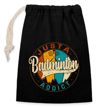 JUST A BADMINTON ADDICT - Retro Vintage - Verschließbarer Geschenkbeutel aus Baumwolle (14x20cm) - Schwarz - Vorne