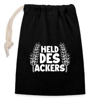 Héros du terrain - Sac cadeau en coton avec cordon (14 x 20 cm) - noir - Devant