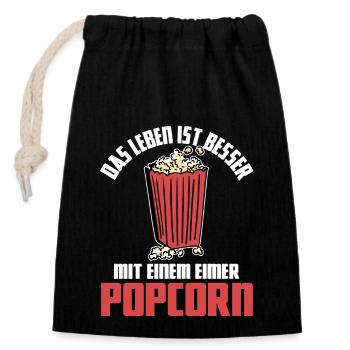 Leben Besser Eimer Popcorn Fasching Kostüm - Verschließbarer Geschenkbeutel aus Baumwolle (14x20cm) - Schwarz - Vorne