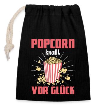Popcorn Pops With Happiness Movies Popcorn Machine - Closable cotton gift bag (14x20cm) - black - Front