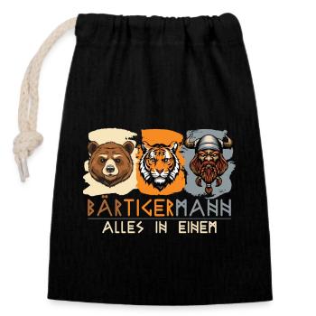 Bärtigermann - Bär Tiger Mann -ein echter Wikinger - Verschließbarer Geschenkbeutel aus Baumwolle (14x20cm) - Schwarz - Vorne