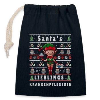 Ugly Weihnachten SANTAS LIEBLINGS Krankenpflegerin - Verschließbarer Geschenkbeutel aus Baumwolle (14x20cm) - Navy - Vorne