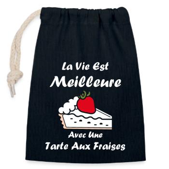 Tarte aux fraises - Sac cadeau en coton avec cordon (14 x 20 cm) - bleu marine - Devant