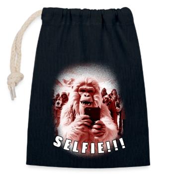 Selfie de Yéti - Sac cadeau en coton avec cordon (14 x 20 cm) - bleu marine - Devant