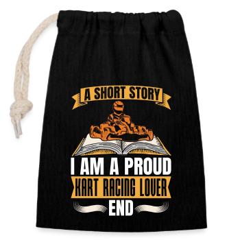 Amateur de courses de kart Une histoire courte Je suis un pilote de kart - Sac cadeau en coton avec cordon (14 x 20 cm) - noir - Devant