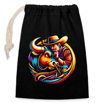 Rodeo Bull Riding Livestock Show Farmer Cattle - Closable cotton gift bag (14x20cm) - black - Front