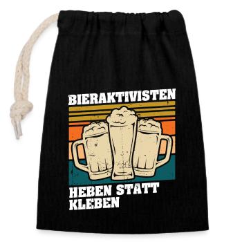 Beer activists: Lifting instead of gluing - Closable cotton gift bag (14x20cm) - black - Front