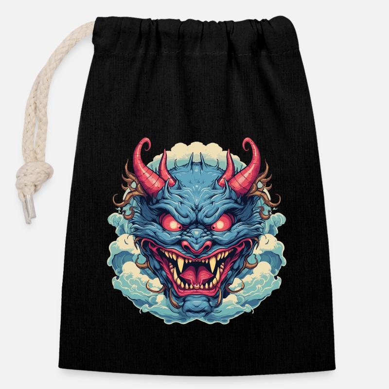 Japanese Hannya Demon Samurai Warrior Oni Mask - Closable cotton gift bag (14x20cm) - black