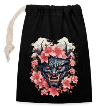 Japanese Hannya Demon Samurai Warrior Oni Mask - Closable cotton gift bag (14x20cm) - black - Front