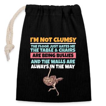I'm Not Clumsy The Floor Hates Me Foolish Ostrich - Closable cotton gift bag (14x20cm) - black - Front