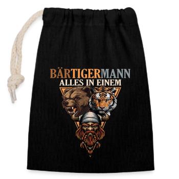 Wikinger - Bärtigermann Bär Tiger Mann - Verschließbarer Geschenkbeutel aus Baumwolle (14x20cm) - Schwarz - Vorne
