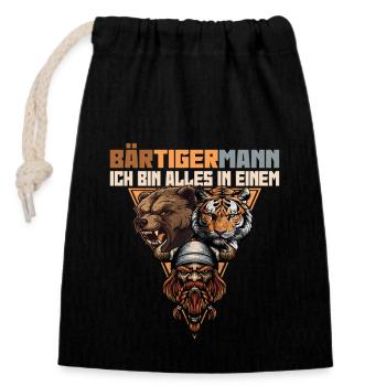 Bär Tiger Mann - Wikinger - Bärtigermann - Verschließbarer Geschenkbeutel aus Baumwolle (14x20cm) - Schwarz - Vorne