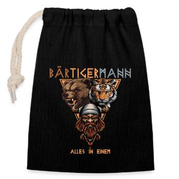 Wikinger - Bärtigermann Bär Tiger Mann - Verschließbarer Geschenkbeutel aus Baumwolle (14x20cm) - Schwarz - Vorne