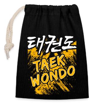 Taekwondo - Verschließbarer Geschenkbeutel aus Baumwolle (14x20cm) - Schwarz - Vorne