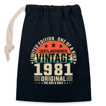 Unique 1981 Vintage Retro Design - Closable cotton gift bag (14x20cm) - navy - Front