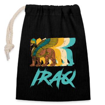 Faravahar Lamassu Iran Perse divinité Antique Sume - Sac cadeau en coton avec cordon (14 x 20 cm) - noir - Devant