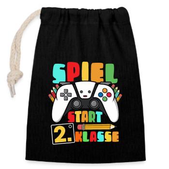 2. Klasse Spielstart Gamer - Verschließbarer Geschenkbeutel aus Baumwolle (14x20cm) - Schwarz - Vorne