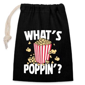 Qu’est-ce que Poppin, Soirée cinéma, Soirée cinéma, Popcorn - Sac cadeau en coton avec cordon (14 x 20 cm) - noir - Devant