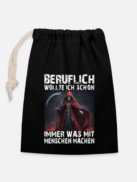 Sensenmann - Verschließbarer Geschenkbeutel aus Baumwolle (14x20cm) - Schwarz