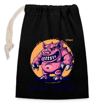 Salut les gars, cochon monstre drôle et brutal - Sac cadeau en coton avec cordon (14 x 20 cm) - noir - Devant