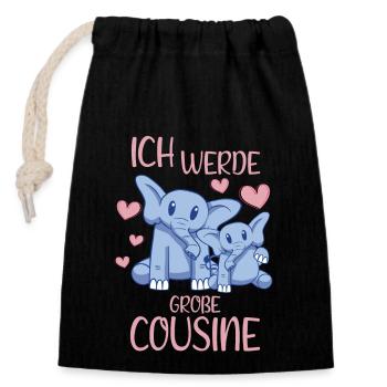 Soon-to-be Big Cousin Announcing Sweet Elephant - Closable cotton gift bag (14x20cm) - black - Front