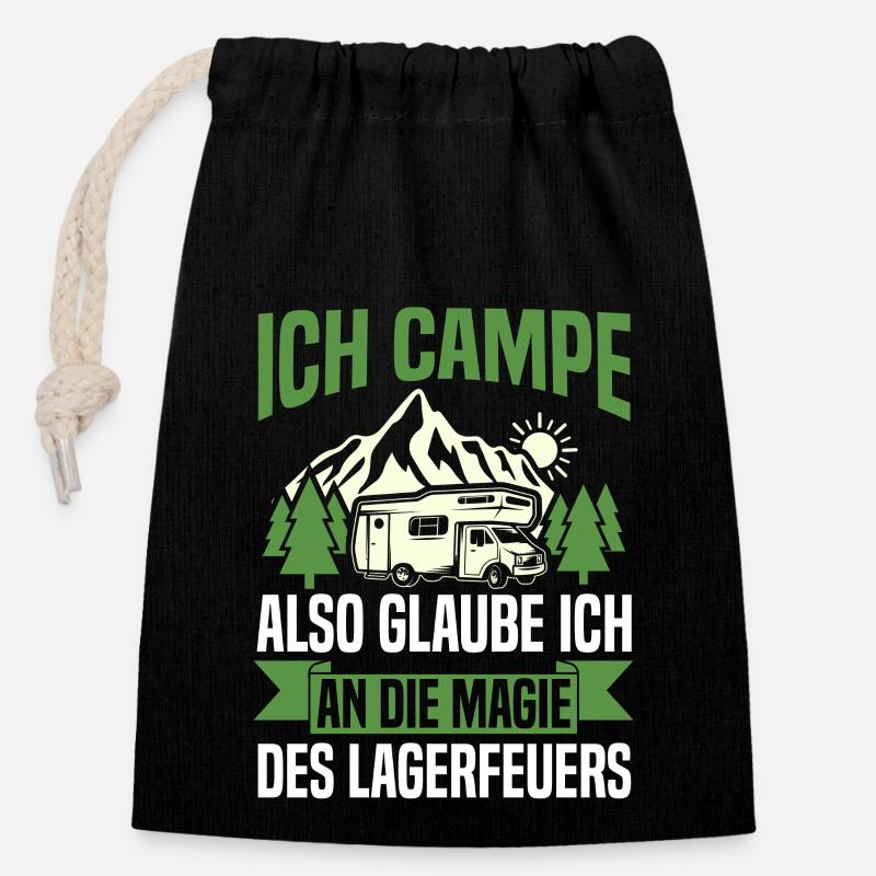 Camper Wohnwagen Wohnmobil Campen Camping - Verschließbarer Geschenkbeutel aus Baumwolle (14x20cm) - Schwarz