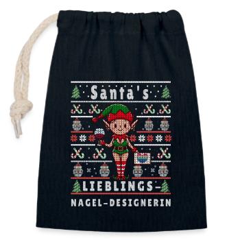 Ugly Weihnachten SANTAS LIEBLINGS Nagel-Designerin - Verschließbarer Geschenkbeutel aus Baumwolle (14x20cm) - Navy - Vorne
