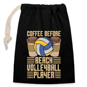 Volley-ball de plage Café Joueur de volley-ball Amateur de café - Sac cadeau en coton avec cordon (14 x 20 cm) - noir - Devant