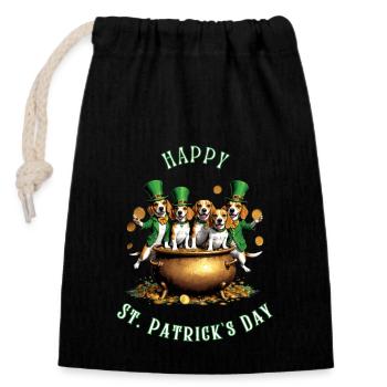 Fête de la Saint-Patrick Beagle I Célébration irlandaise - Sac cadeau en coton avec cordon (14 x 20 cm) - noir - Devant